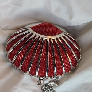 Elegant Red Clamshell Evening Clutch